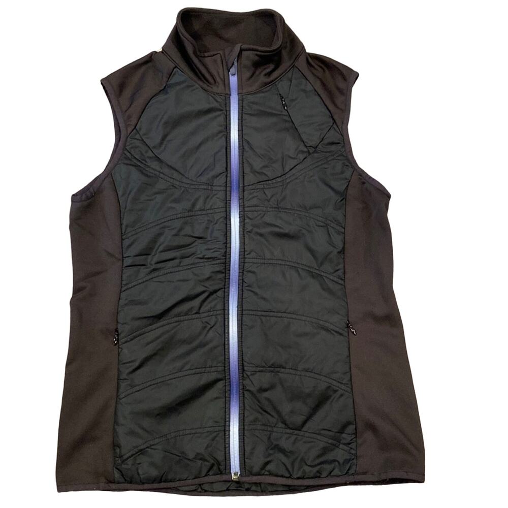 ATHLETA Flashpack Embroidered Black Purple Puff Vest M - Picture 2 of 11